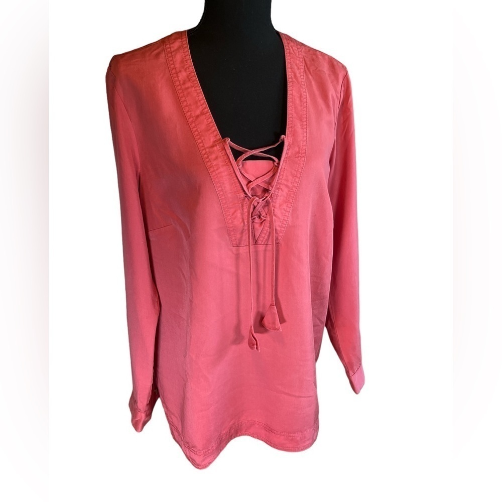 NWT J Jill Long Sleeve Adobe Lace Up Tunic Pink Rose  | Size M